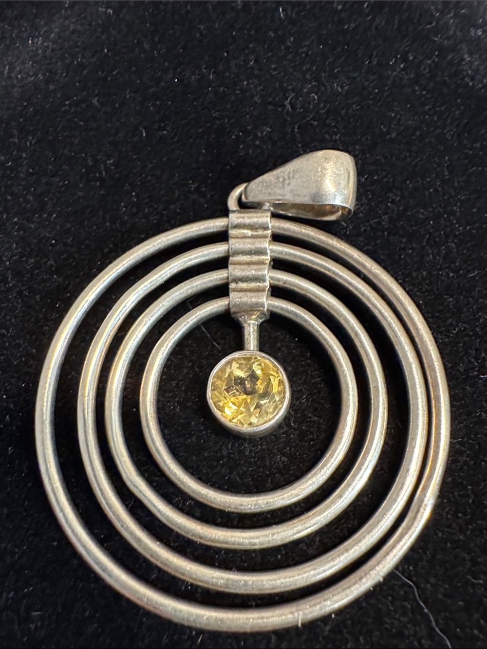 Charles Albert Silver Concentric Circle Pendant with Yellow Stone